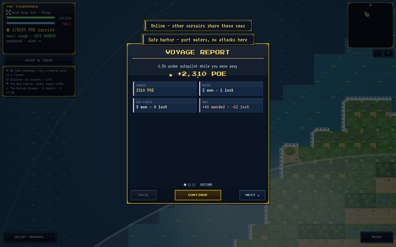 The voyage report after time away: earnings, raids, sea fights and hull